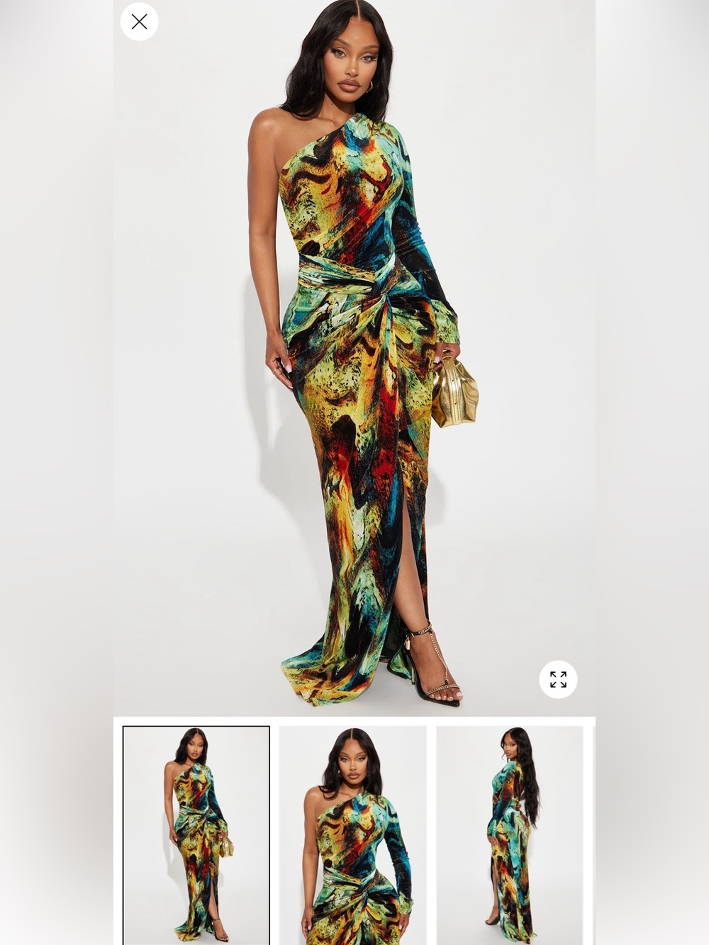 Fashion Nova One-Shoulder Multi-Color Abstract Maxi Dress